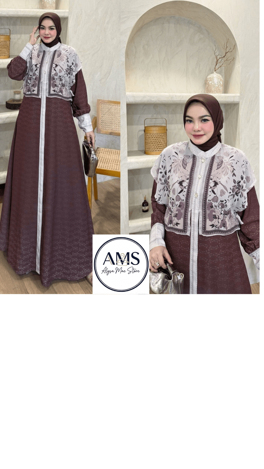 Elliora Dress V4 in elegant brown fabric with floral accent, embodying timeless elegance for modern occasions.